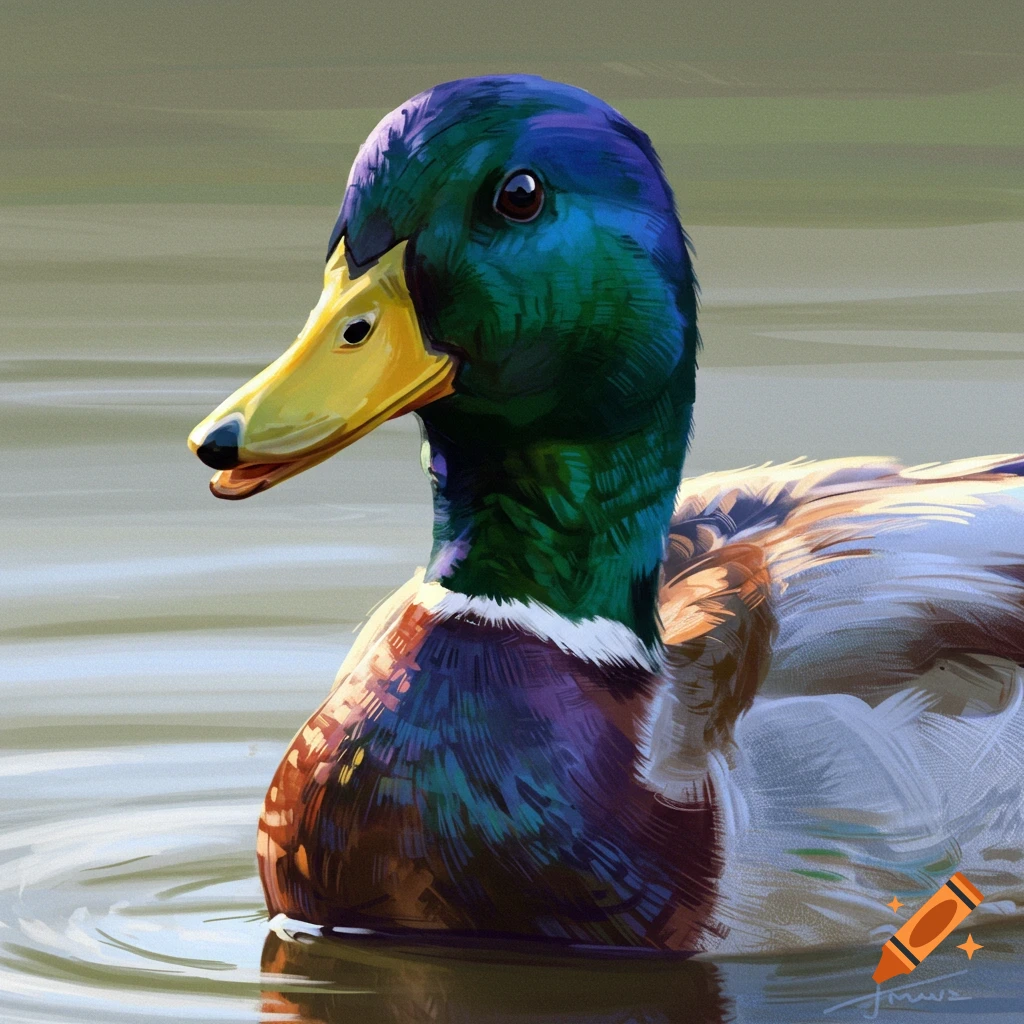 A close-up view of a mallard duck swimming.