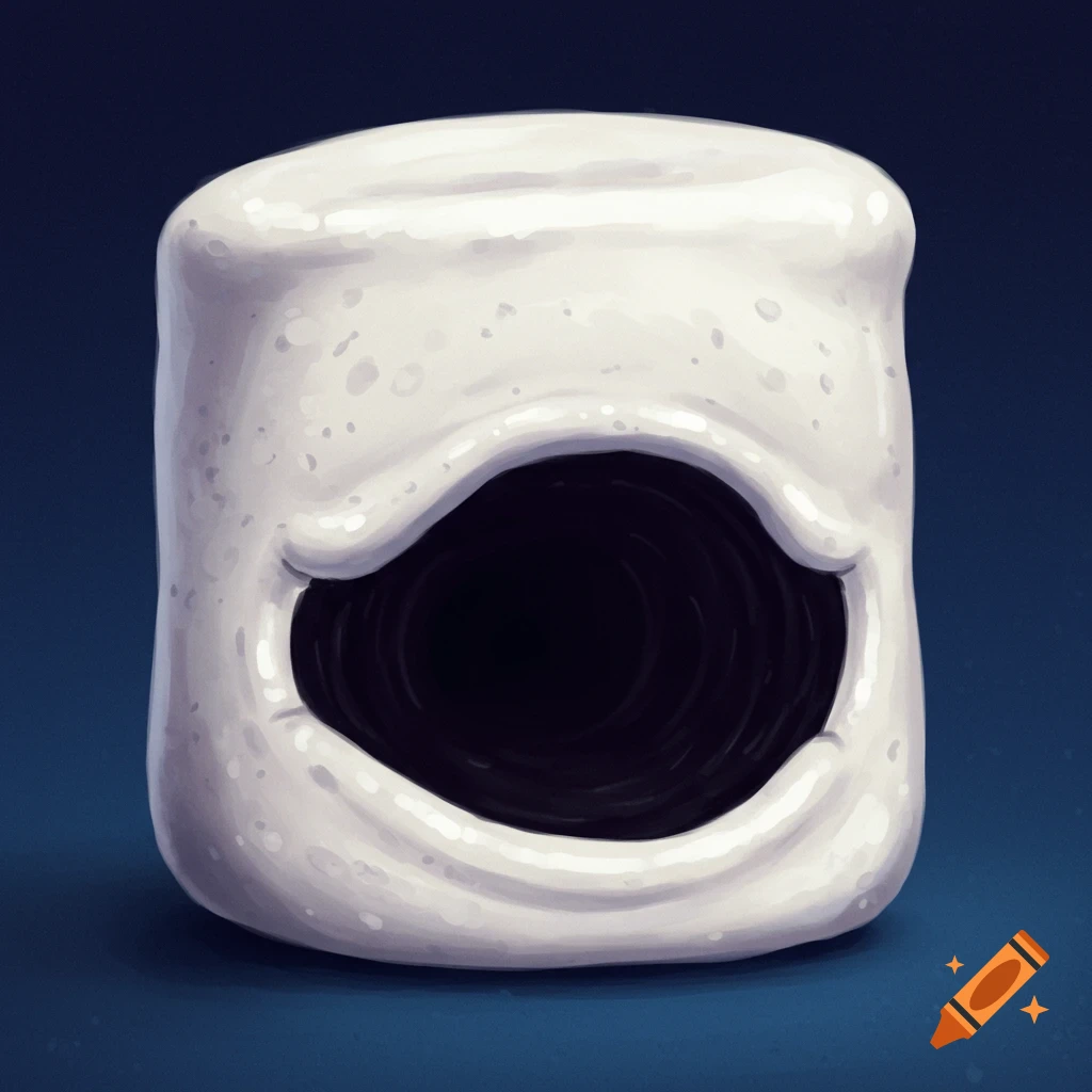 A large white marshmallow creature with a big dark mouth on top.