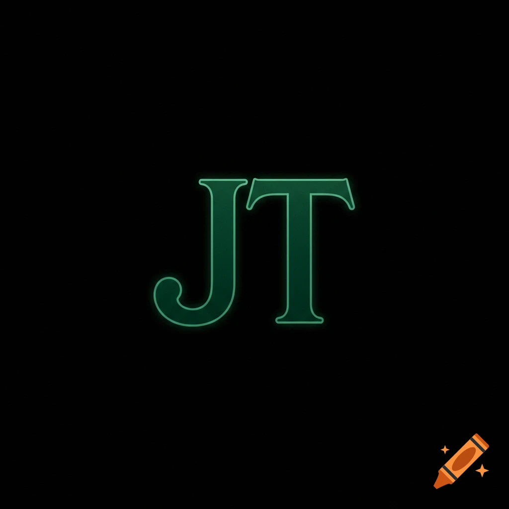 Green initials JT on a black background.