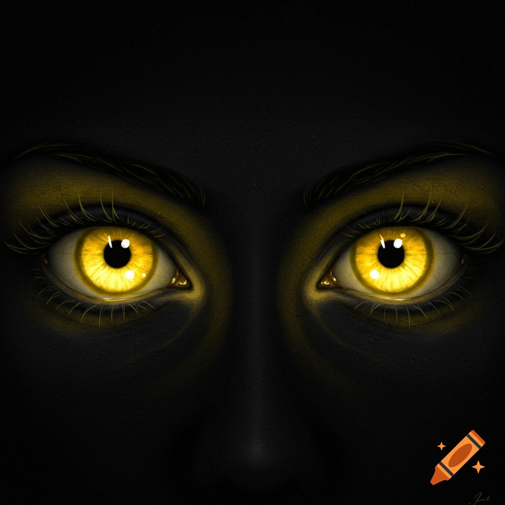 Glowing yellow eyes in darkness