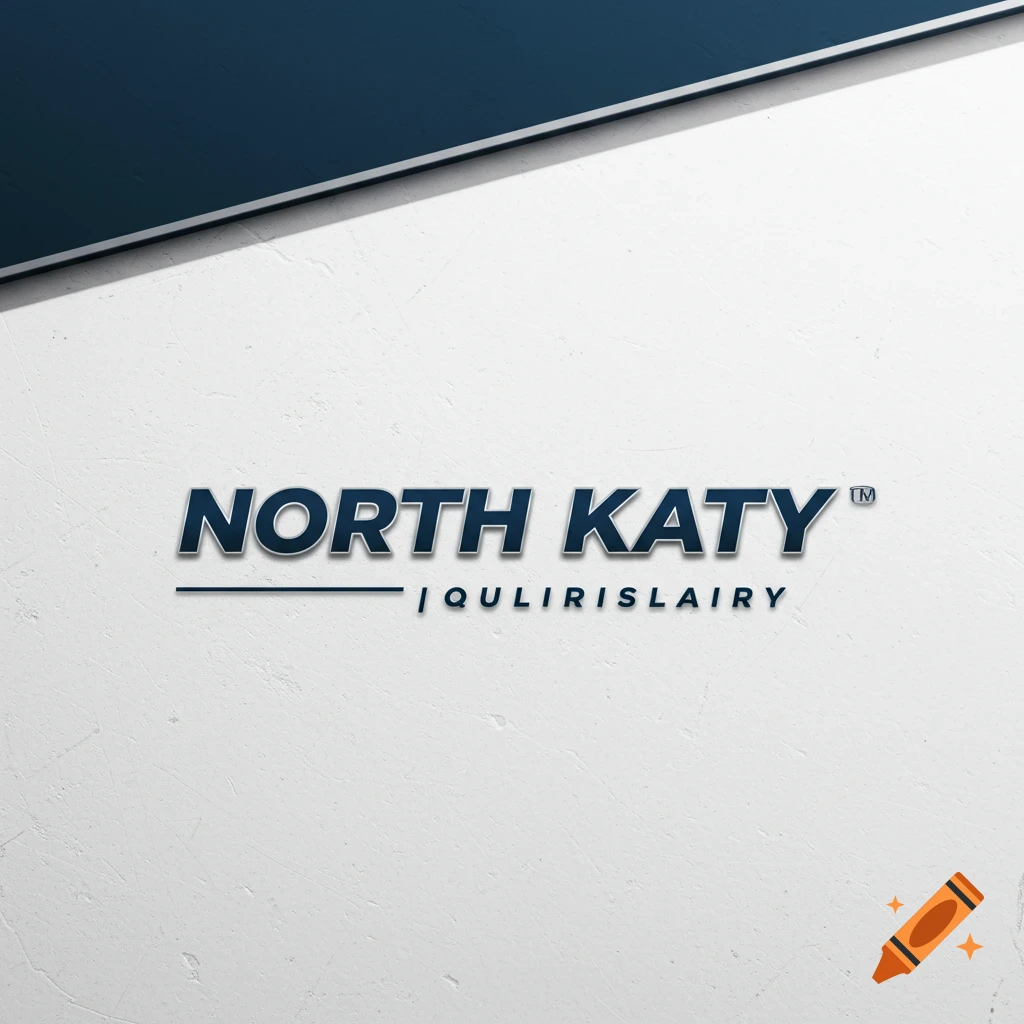 A blue corporate logo for "North Katy" on a textured wall, with a smaller line of garbled text below.