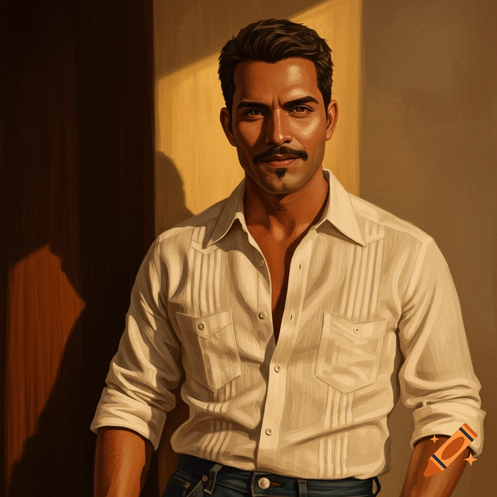 Portrait of a man with a mustache in sunlight.