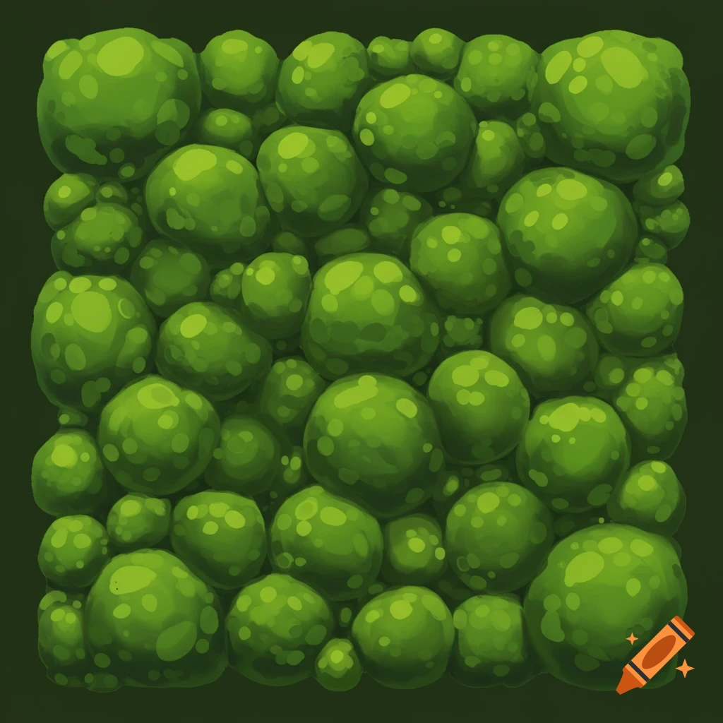 Seamless green moss texture in hand-painted style