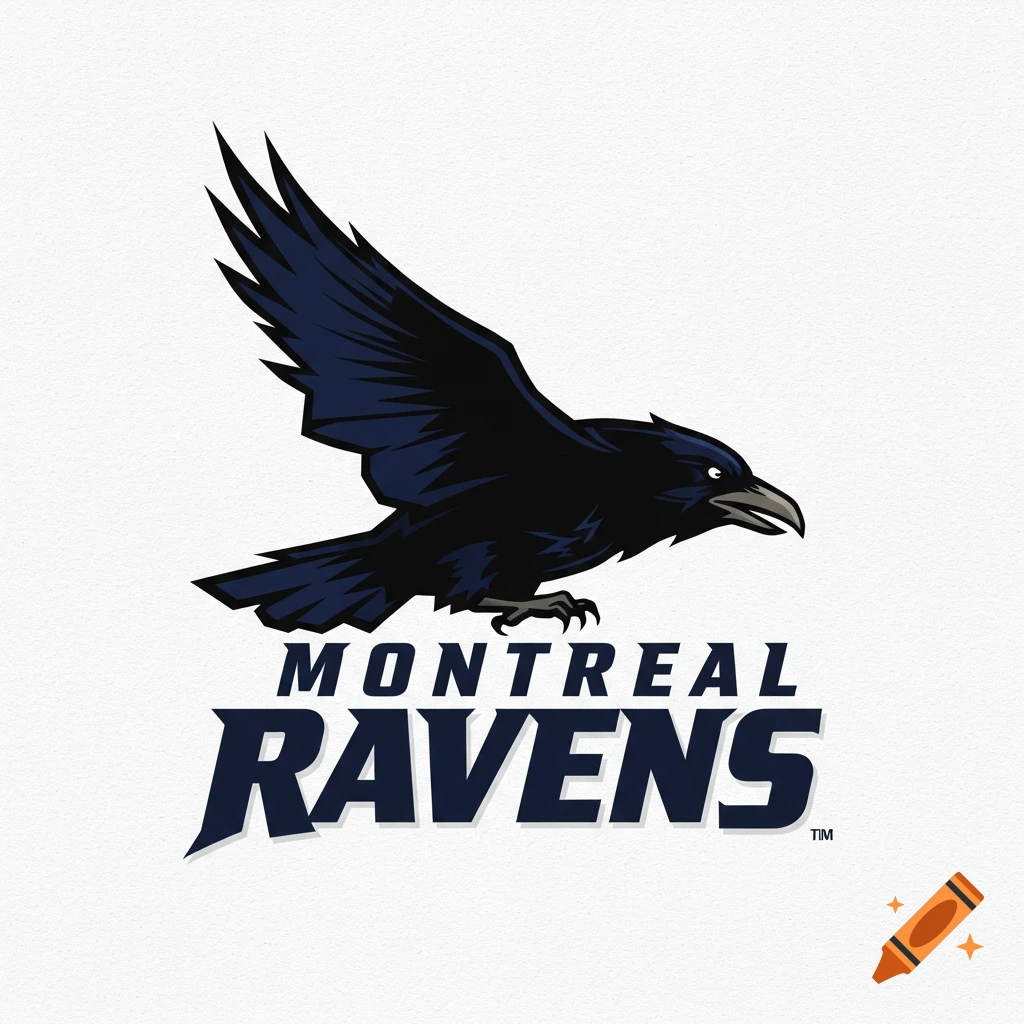 Logo of a black raven with outstretched wings above the text 'Montreal Ravens'.