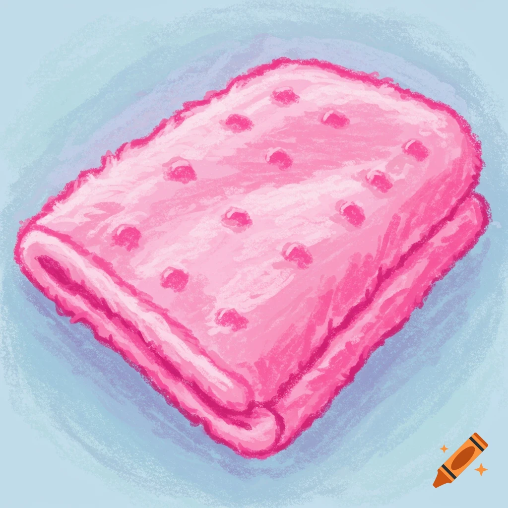 A pink cuddly blanket rendered in a crayon drawing style.