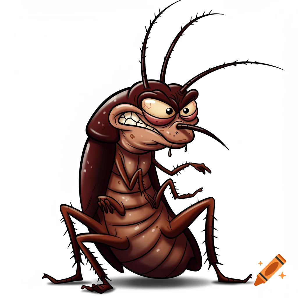 Cartoon of an angry, exaggerated cockroach.