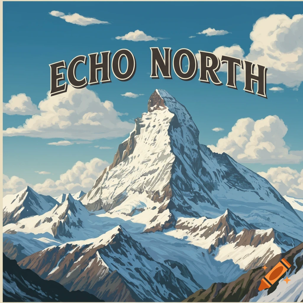 A snow-capped mountain range with 'ECHO NORTH' written above the peak.