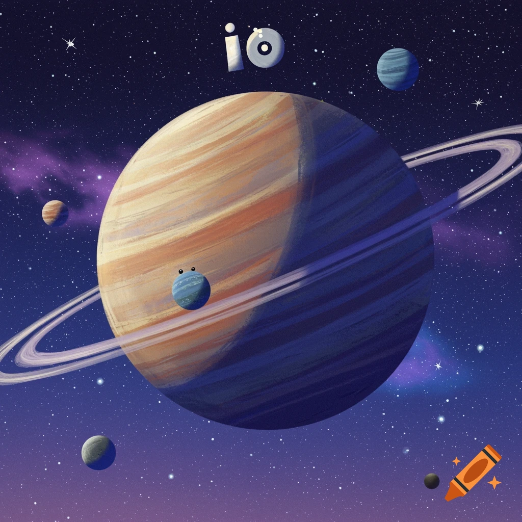 Cartoon style depiction of planets in space with the text 'io'