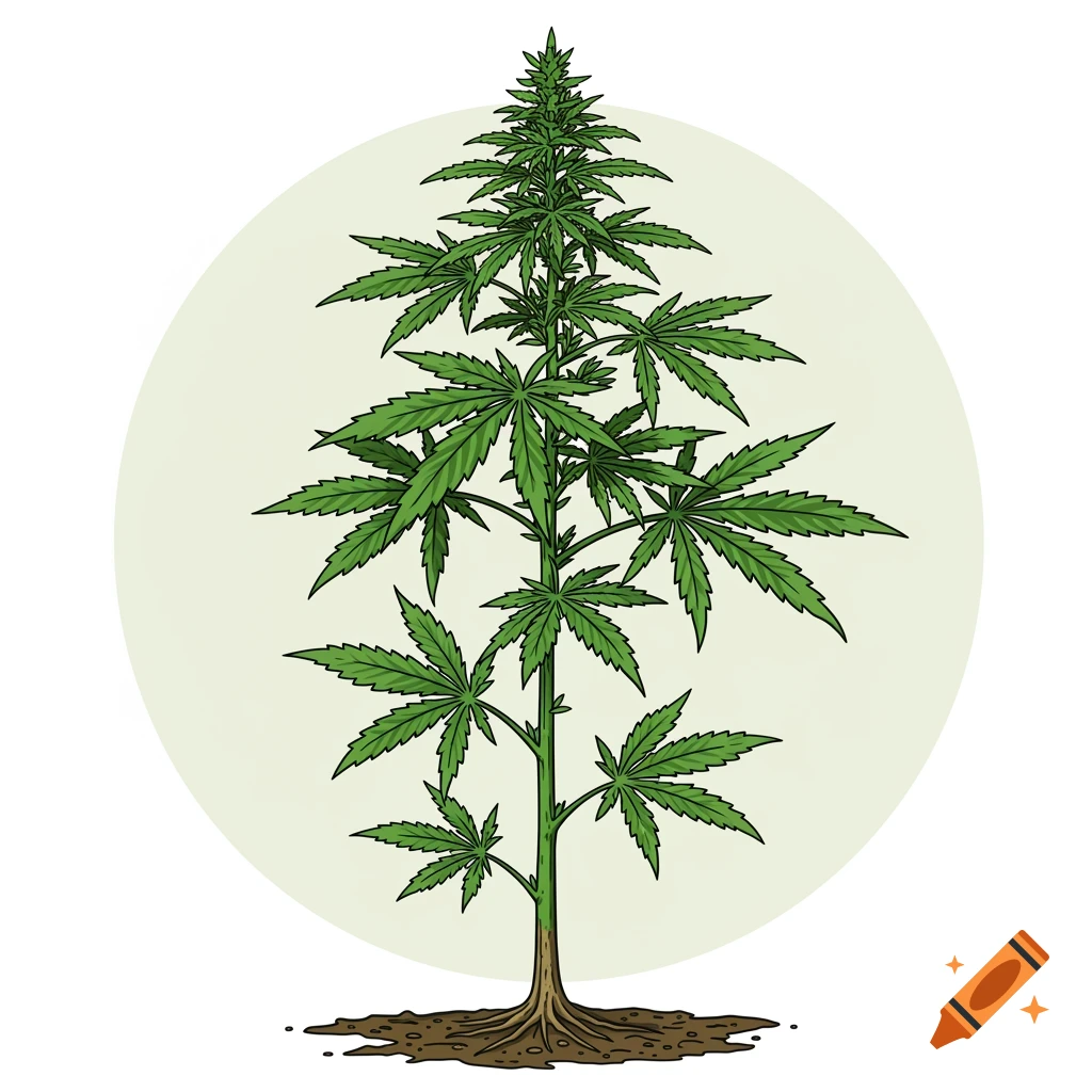 Detailed vector illustration of a cannabis plant