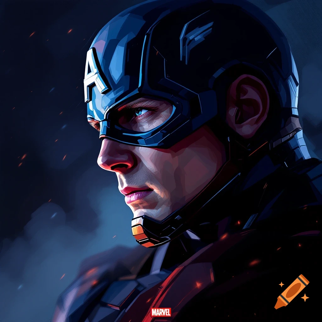 Captain America's profile looking intensely.
