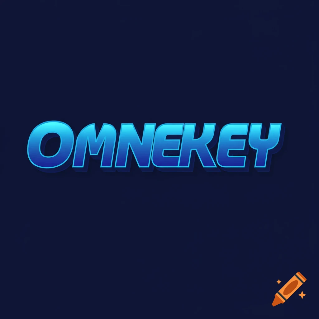 Blue gradient text 'OMNEKEY' in a stylized font with an outline on a dark blue background.