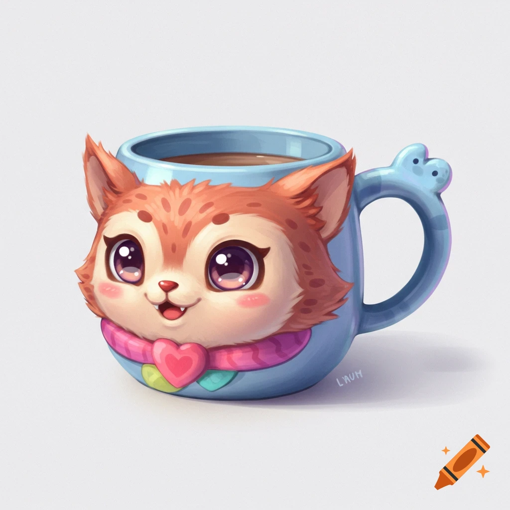 A cute cartoon fox character mug with a pink scarf.