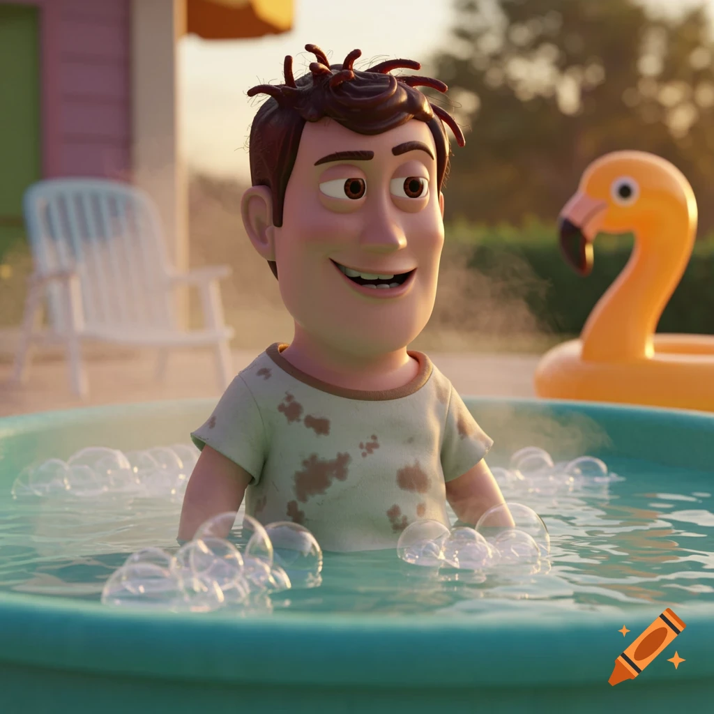 CGI animation of cartoon mice and a human instructor doing water ...