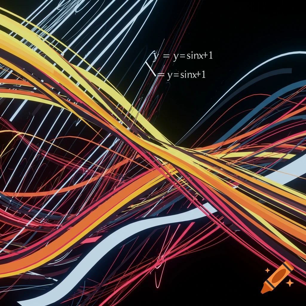 Abstract digital art with colorful swirling lines and a mathematical equation.