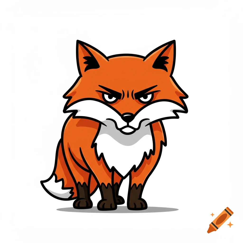 A vector graphic illustration of a grumpy orange fox.