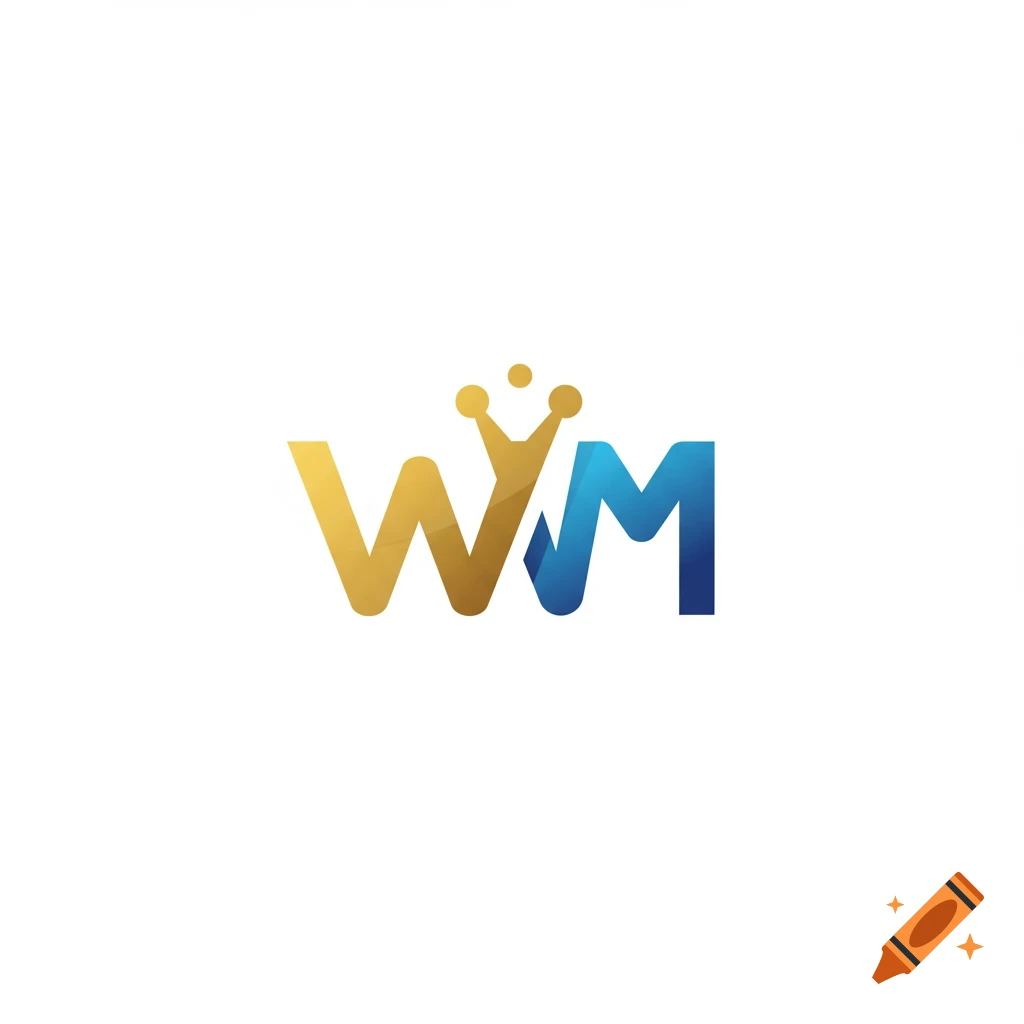 A logo with a gold 'W' and blue 'M' letters, topped with a gold crown symbol, on a white background.