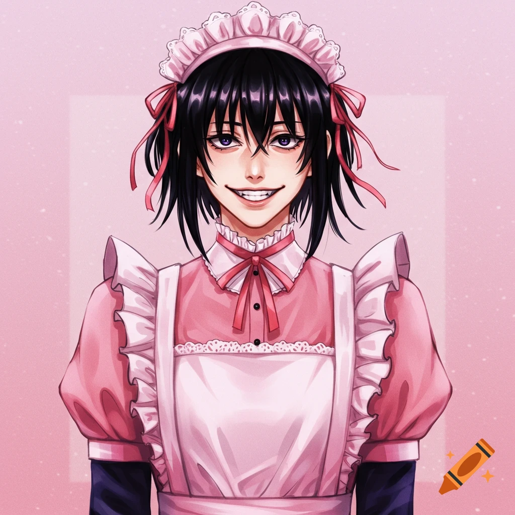 Mahito from JJK in a pink maid dress