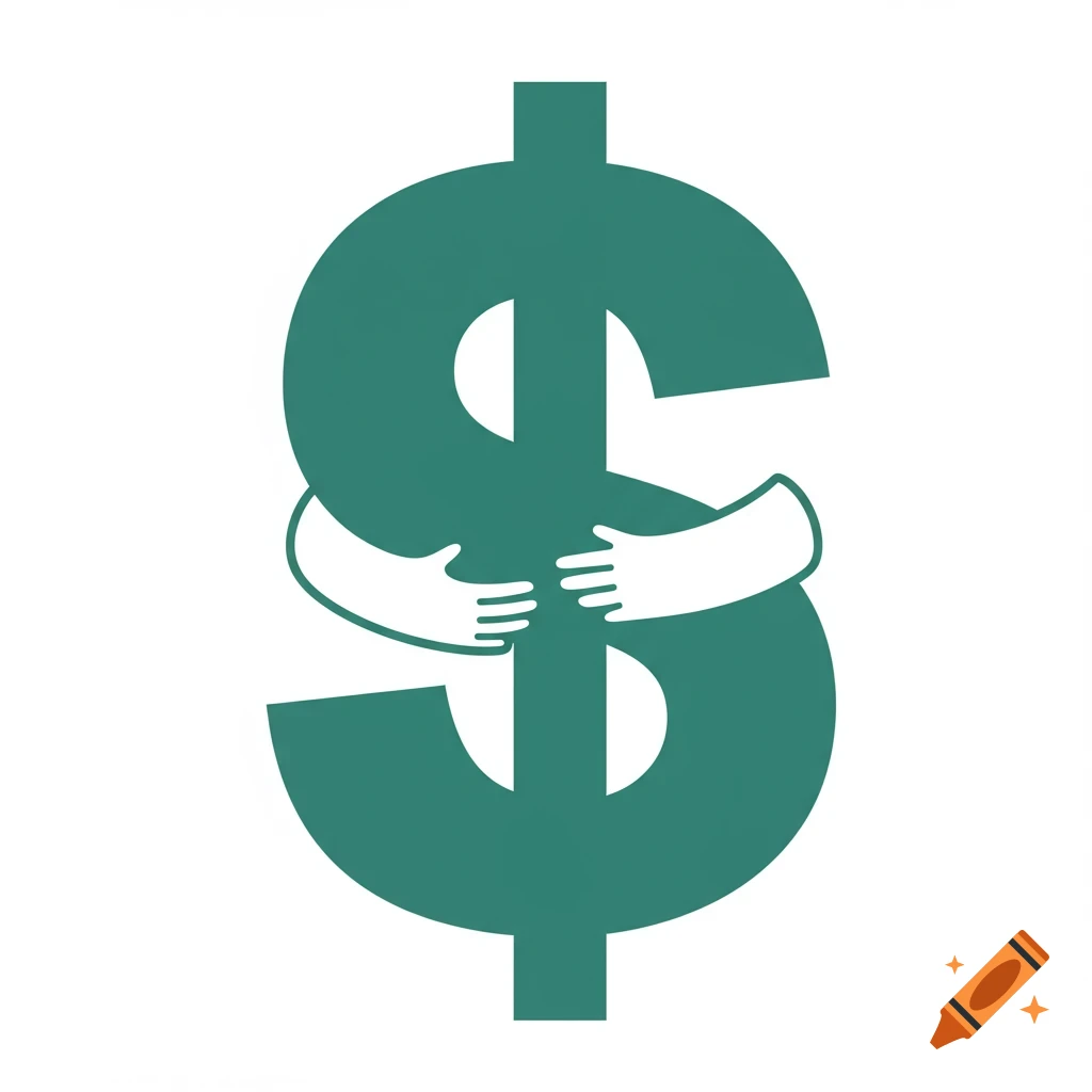 An illustration of white arms hugging a large green dollar sign on a white background.