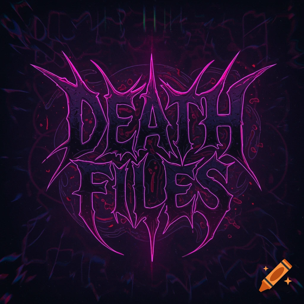 Stylized digital art featuring neon pink text 'DEATH FILES' in a spikey gothic font on a dark background.