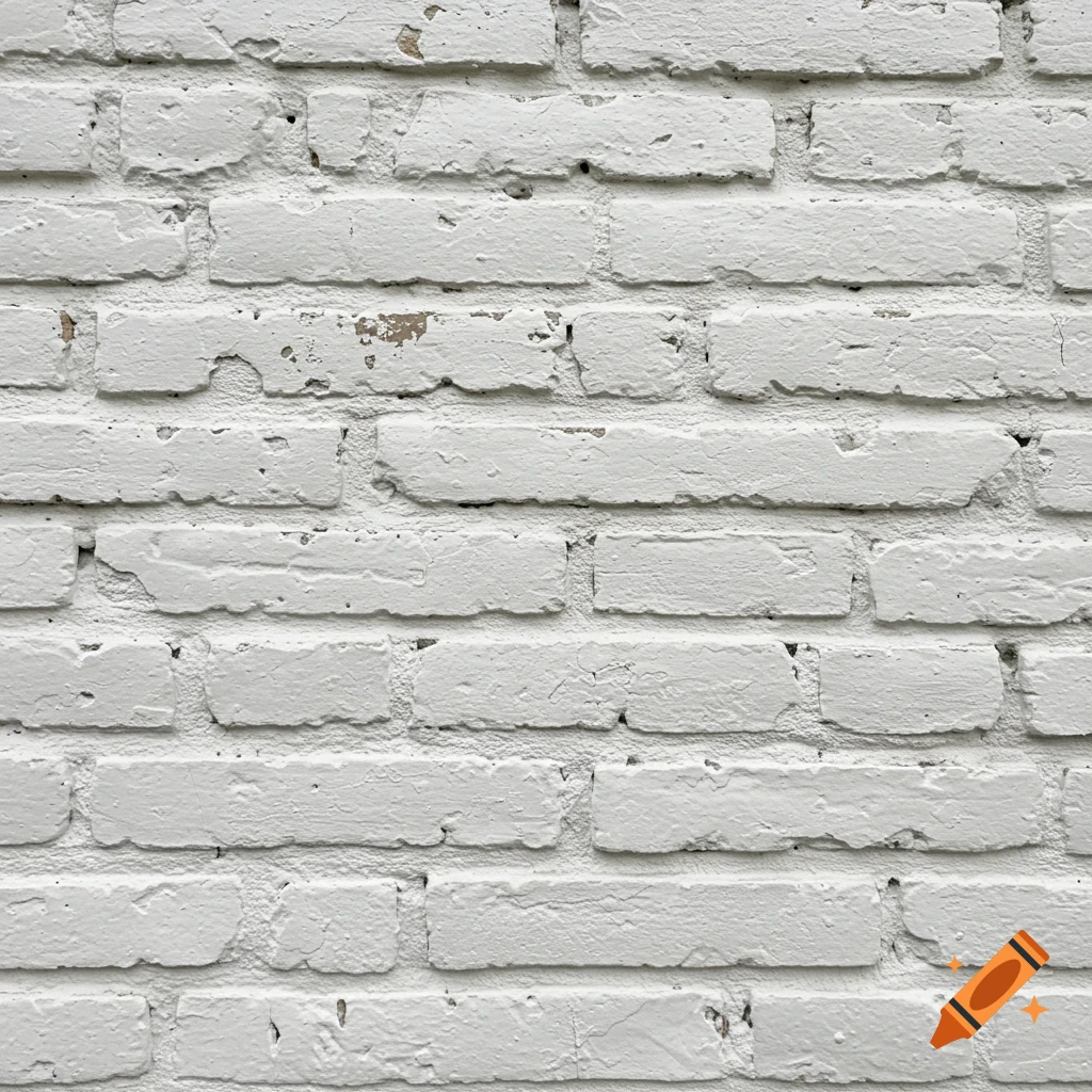 Close-up of a white brick wall with chipped and rough paint.