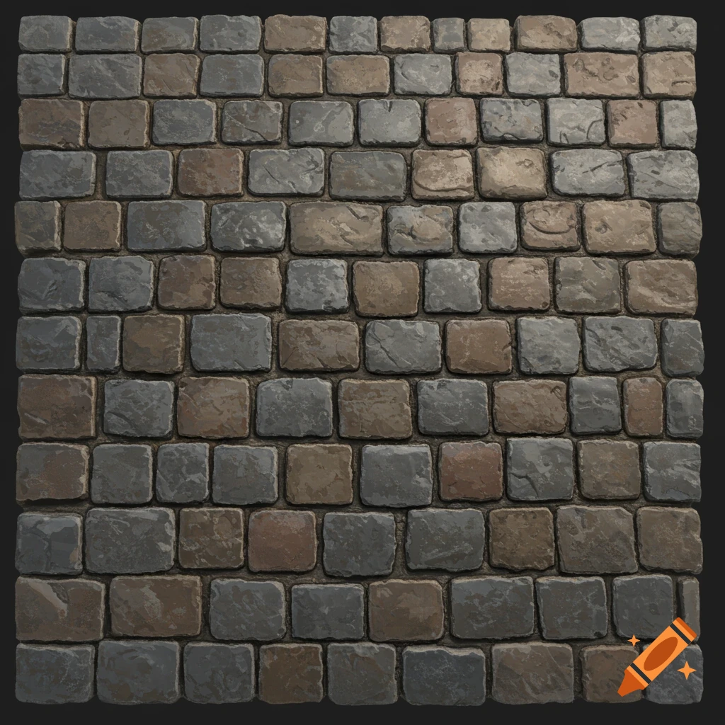 Close-up view of brown and gray cobblestone paving.