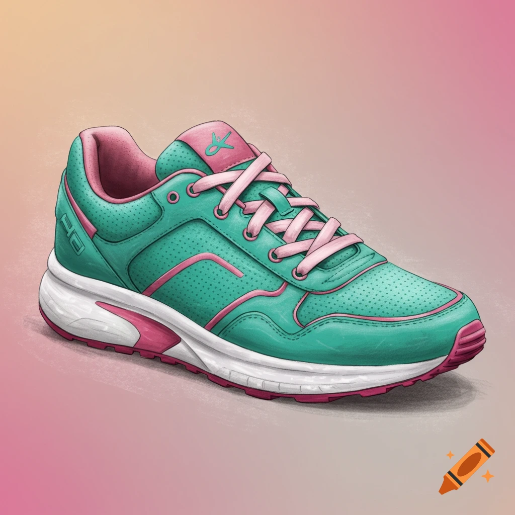 A teal and pink running shoe