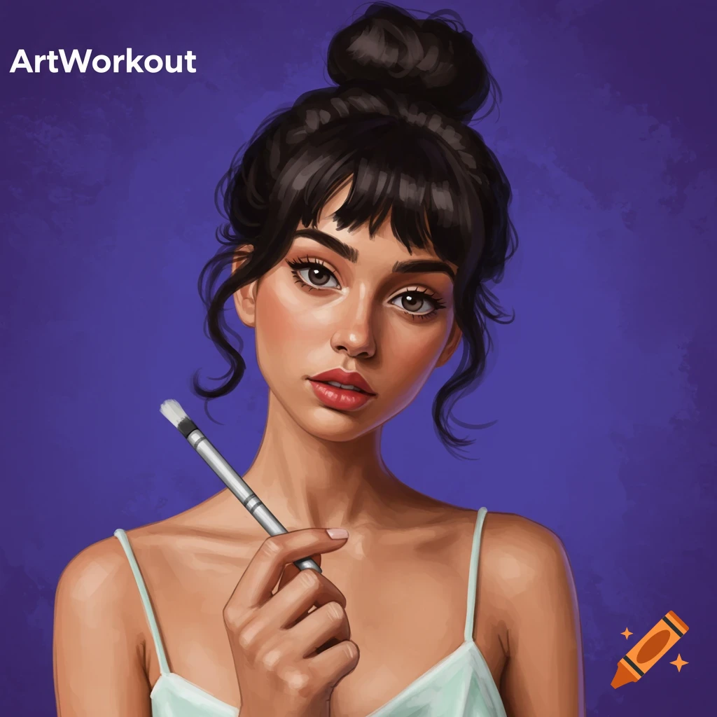 A young woman with a bun is holding a brush