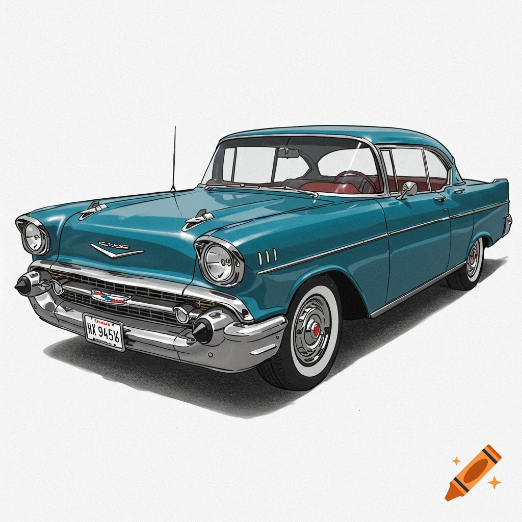 Illustration of a blue 1957 Chevrolet classic car