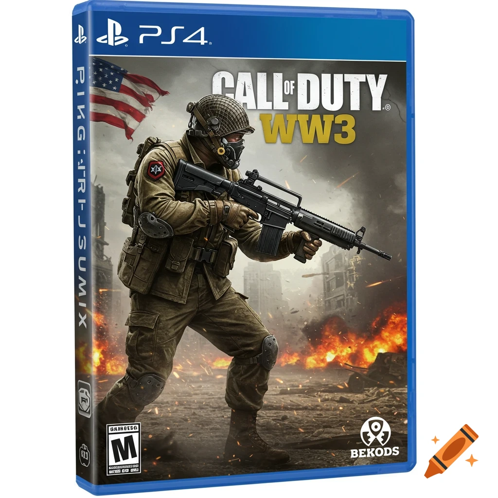 A PS4 video game box art for Call of Duty WW3, showing a soldier in a warzone.