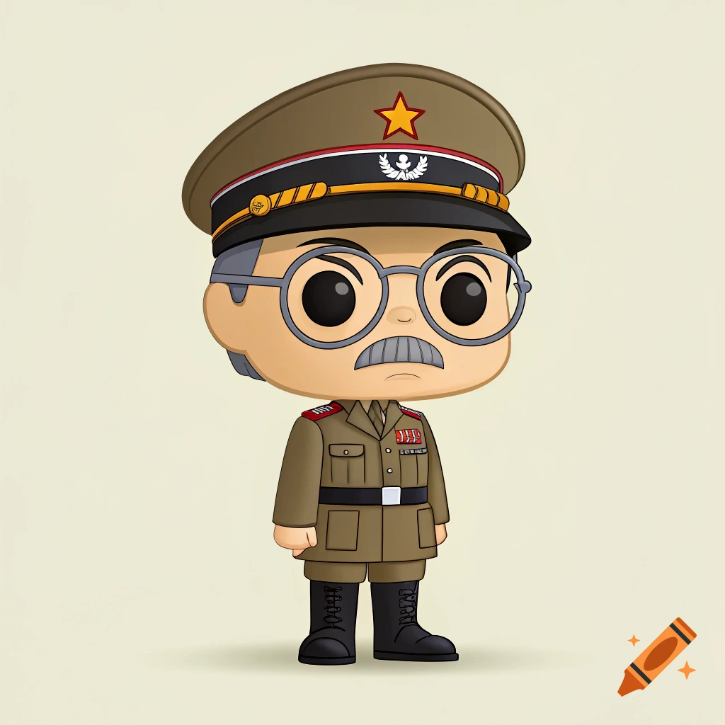 A stylized figure in a military uniform and hat
