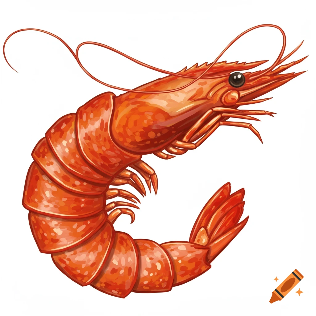 An illustration of an orange shrimp.