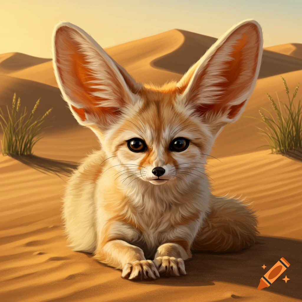 A fennec fox sitting in the desert.