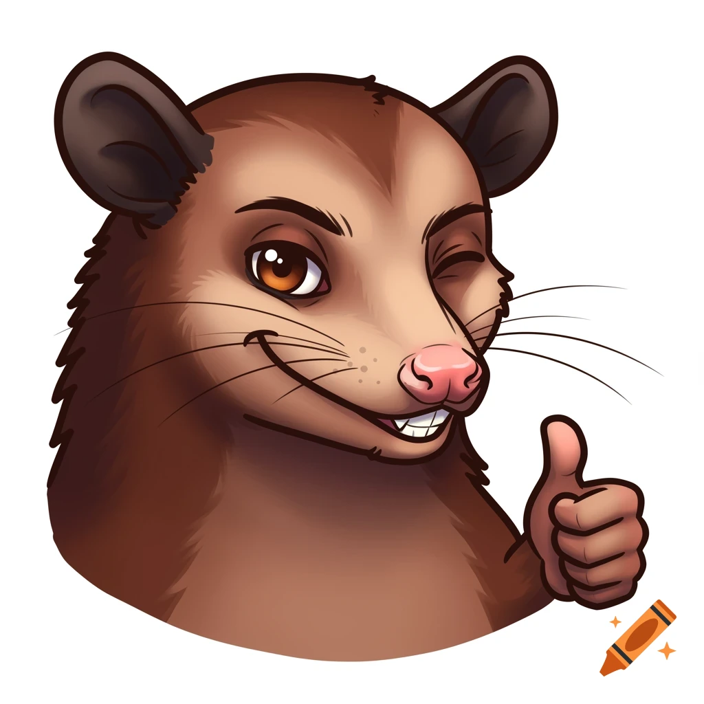 Cartoon illustration of an opossum winking and giving a thumbs-up.
