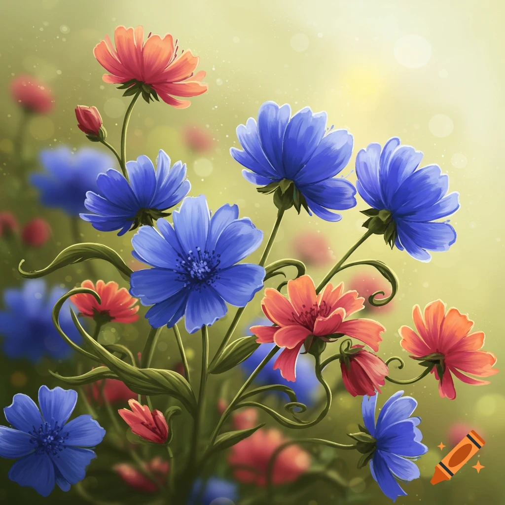 blue, pink, and orange wildflowers