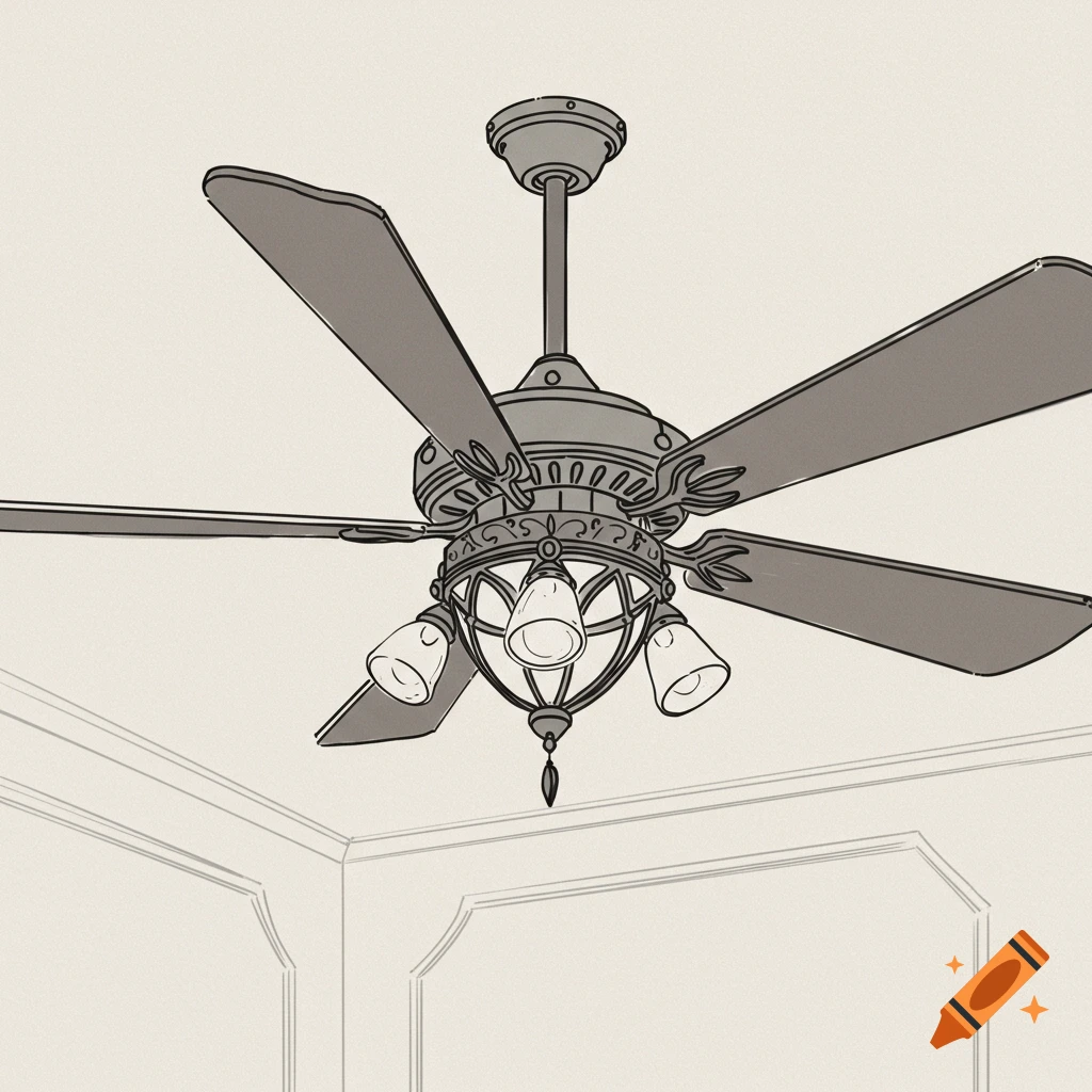 A minimalist ink drawn gothic ceiling fan.