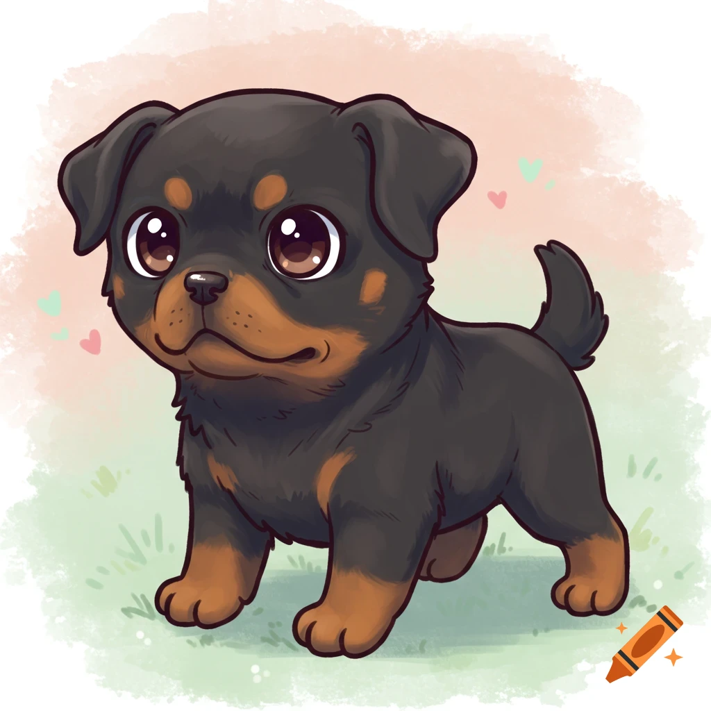 Cute cartoon Rottweiler puppy in Pokemon art style