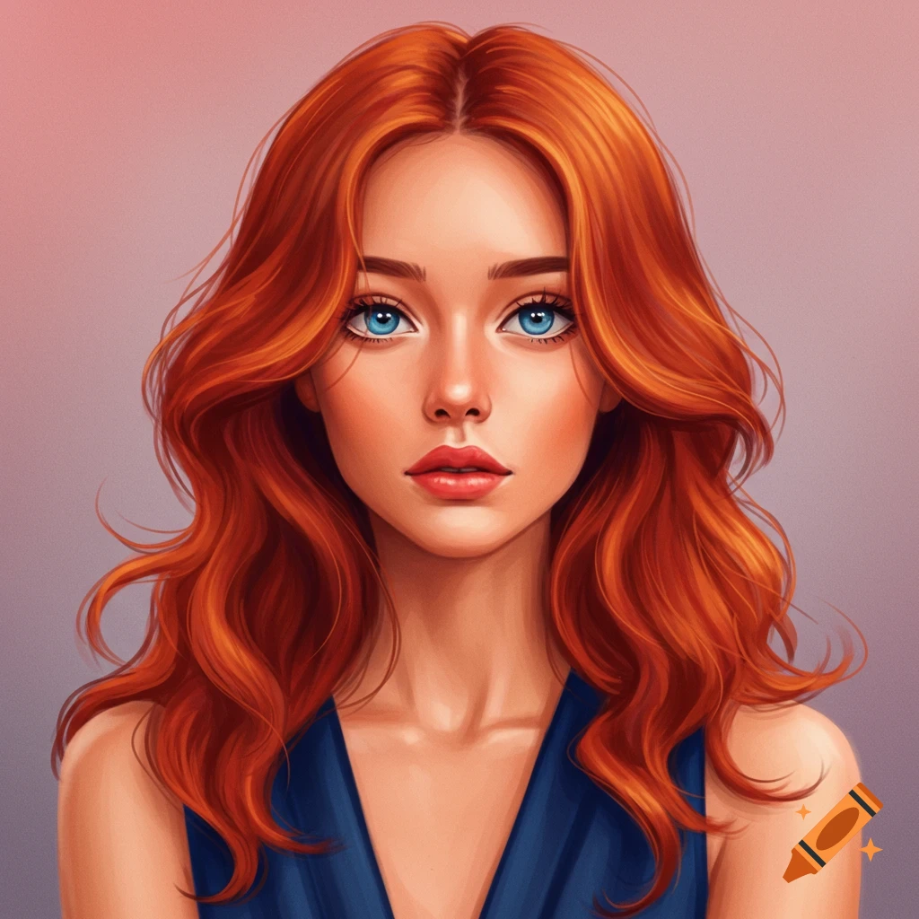 Portrait of a red-haired woman with blue eyes
