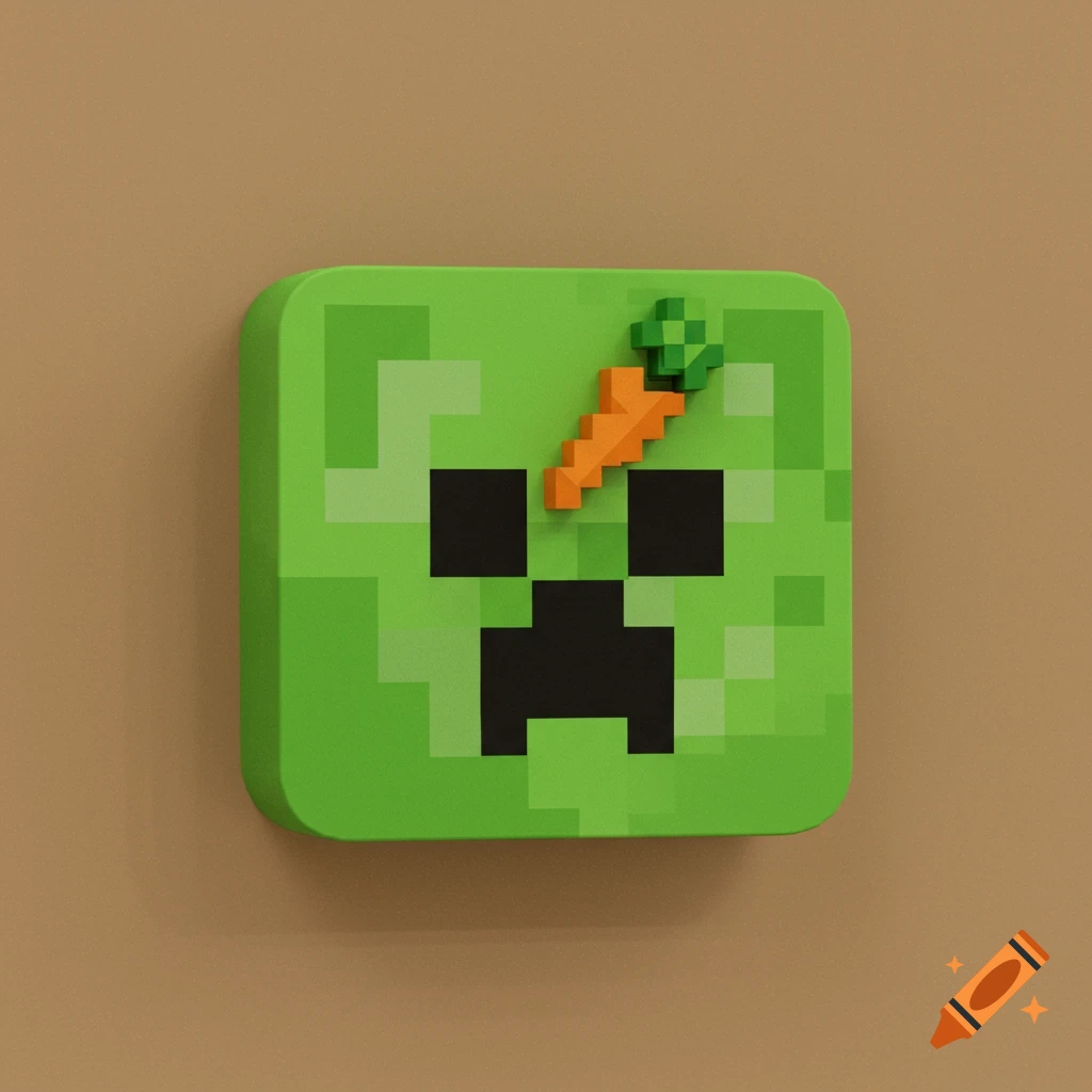 Minecraft Creeper icon with a voxel carrot sticking out