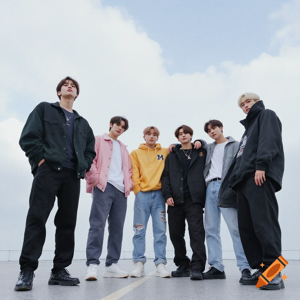Group of young men in casual clothes posing outdoors