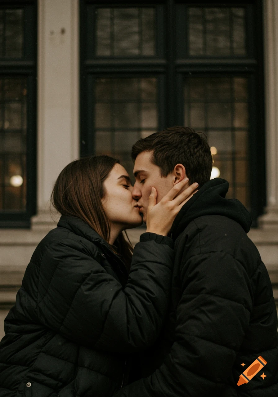 Young couple kissing outdoors