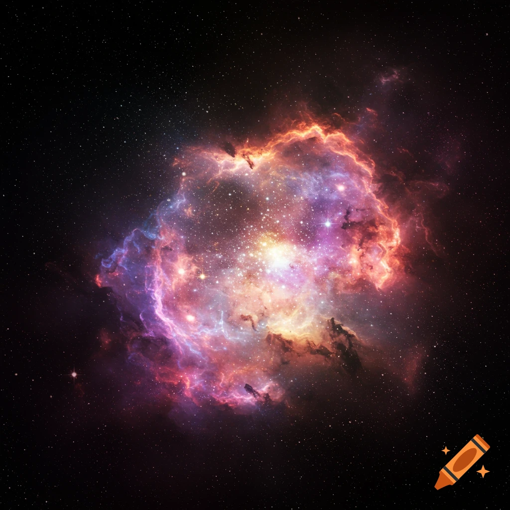A vibrant nebula with glowing gas and stars in deep space.