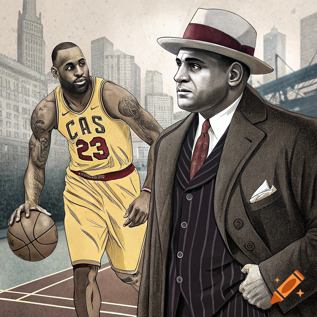 Illustration of Lebron James and Al Capone standing together.