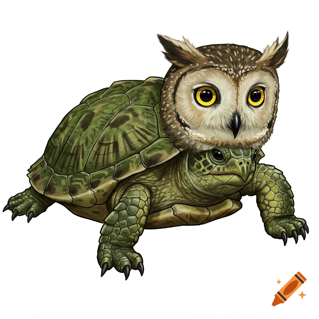 A turtle with an owl head