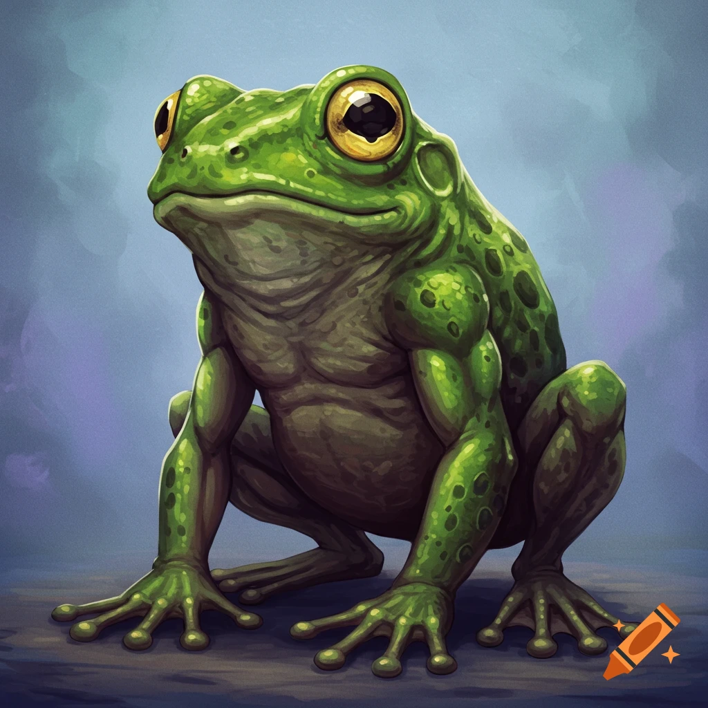 A muscular, frog-like creature is squatting.