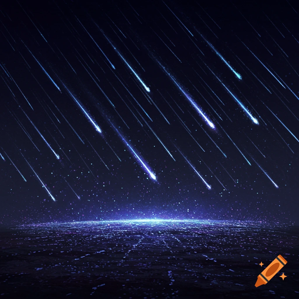 Blue and purple stars falling onto a dark, glowing surface.
