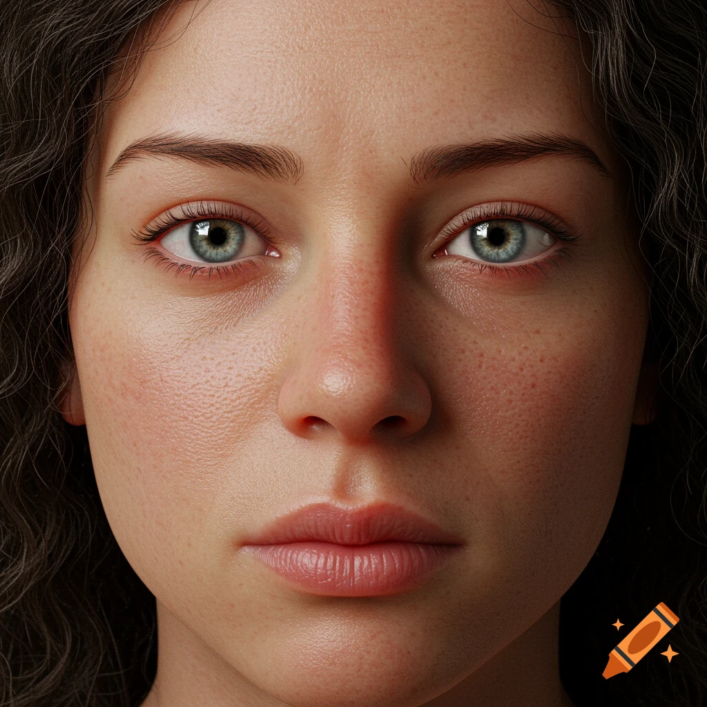 A hyperrealistic close-up portrait of a person's face.