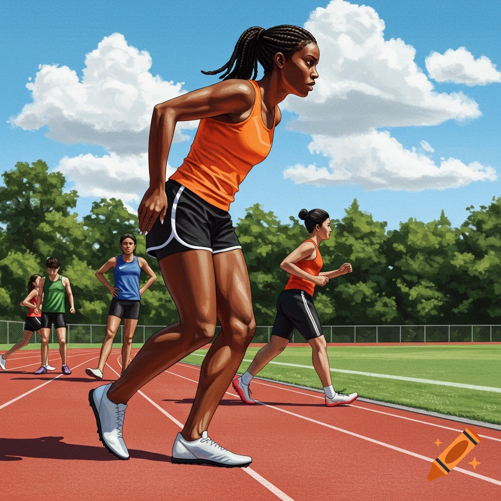 Runners competing on a track and field