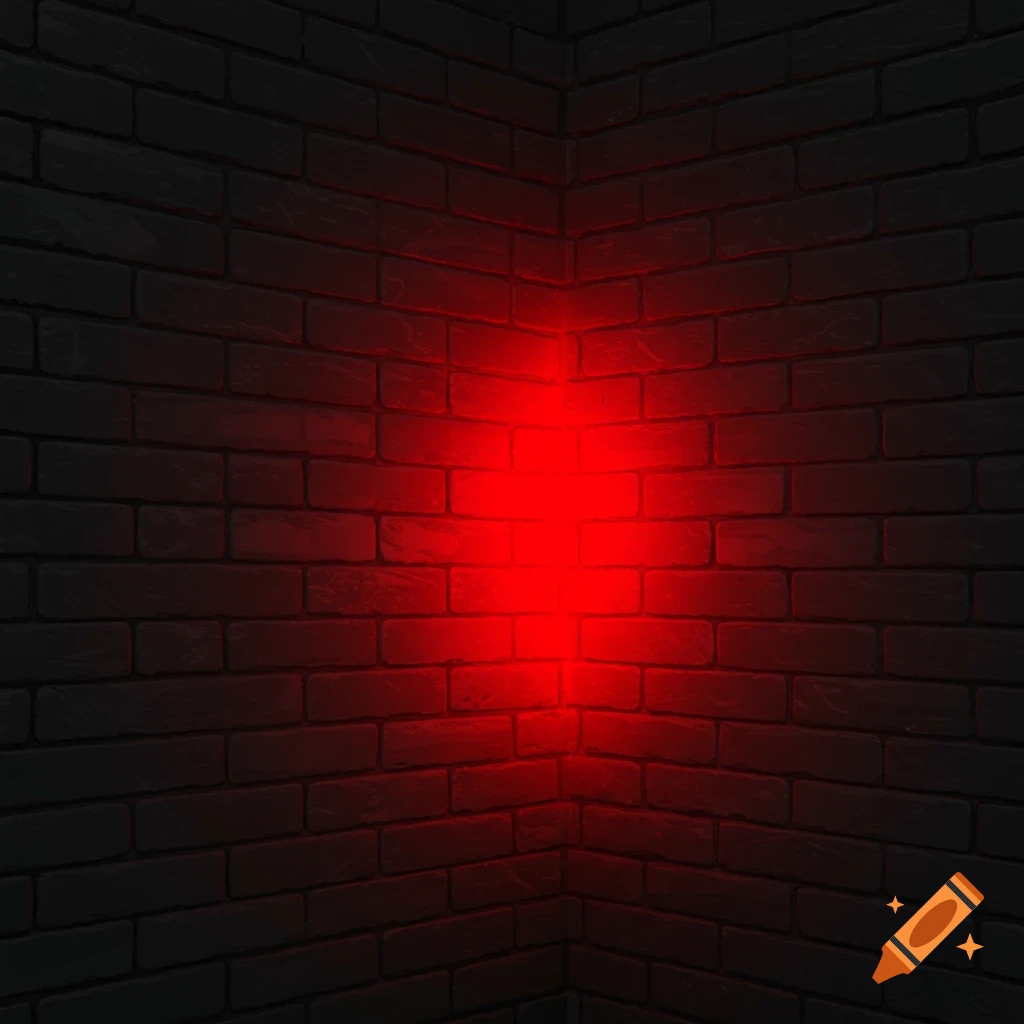 Dark grey brick wall corner with red glow