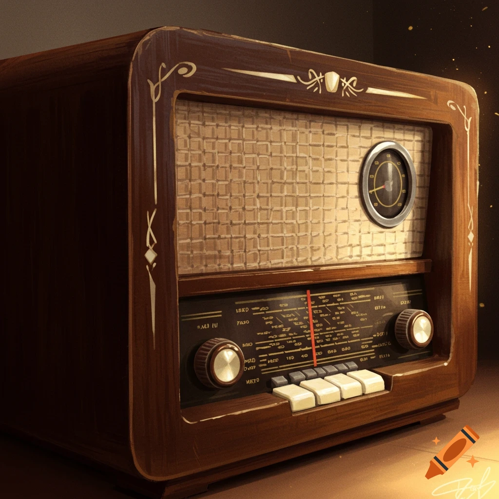 Illustration of a vintage wooden radio