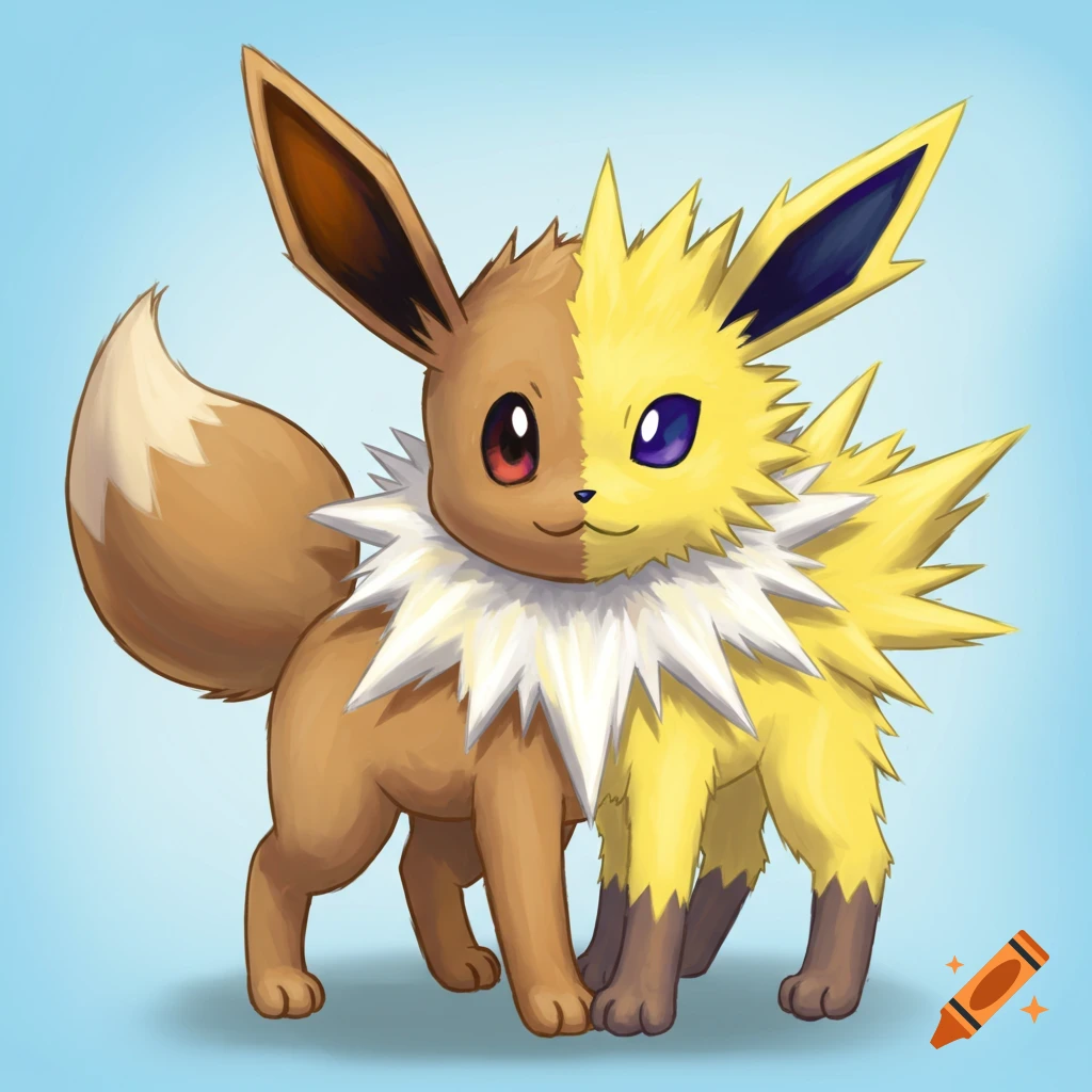 A creature that is half Eevee and half Jolteon